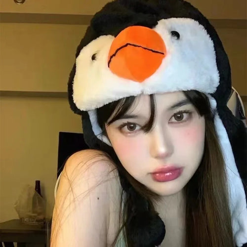 Warm Hat Winter Cute Women Cartoon Scarf Hat 3D Earlobe Warmth Cartoon and 3D Animal Adult Parent-child Women Hat Panda